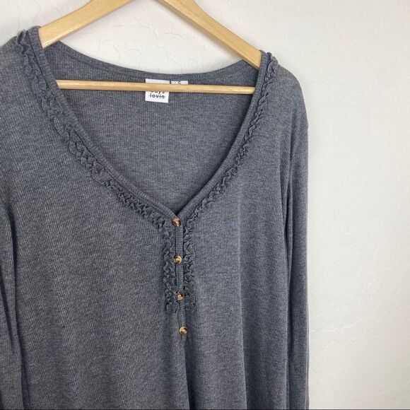 Somedays Lovin Gray ribbed henley dress asymmetric - Picture 6 of 9